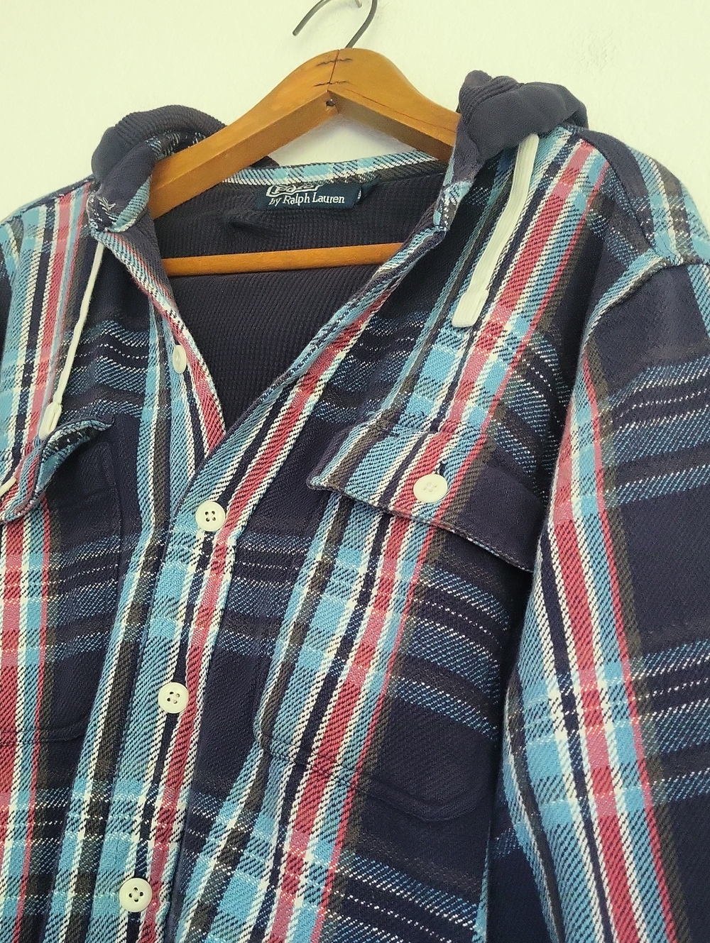 Polo Ralph Lauren Men's Hooded Plaid Flannel Shirt Jacket Waffle Lined Size L